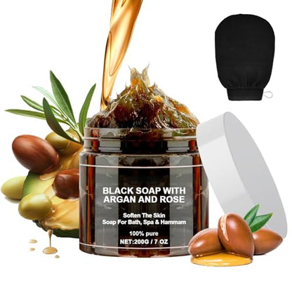 Moroccan Beldi Soap 200grams + Exfoliating Bath Glove